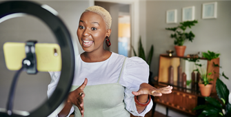 Woman gives presentation thru social media 
